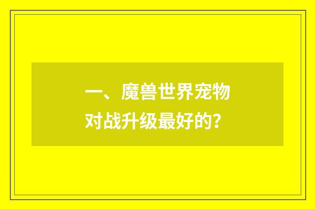一、魔兽世界宠物对战升级最好的？