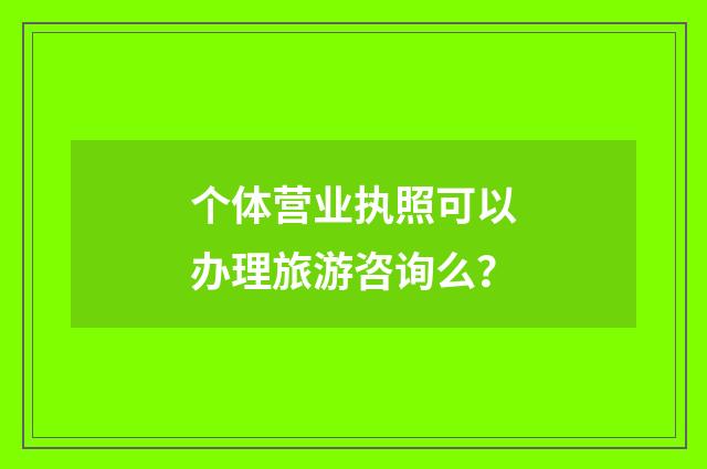 个体营业执照可以办理旅游咨询么？