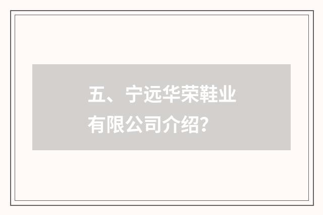 五、宁远华荣鞋业有限公司介绍?