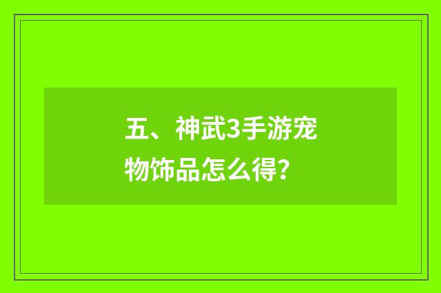 五、神武3手游宠物饰品怎么得?