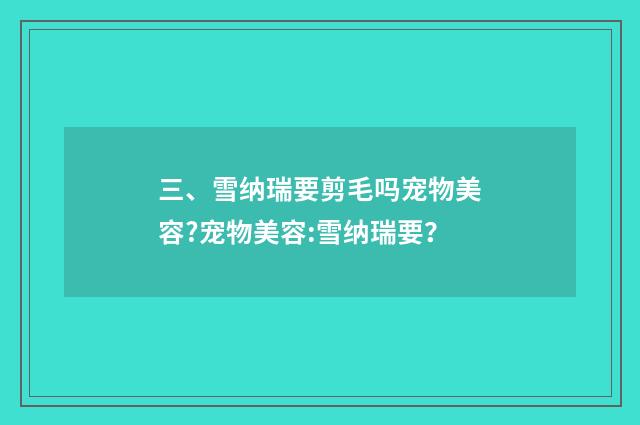 三、雪纳瑞要剪毛吗宠物美容?宠物美容:雪纳瑞要？