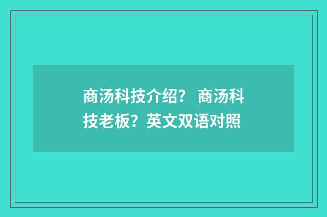 商汤科技介绍？ 商汤科技老板？英文双语对照