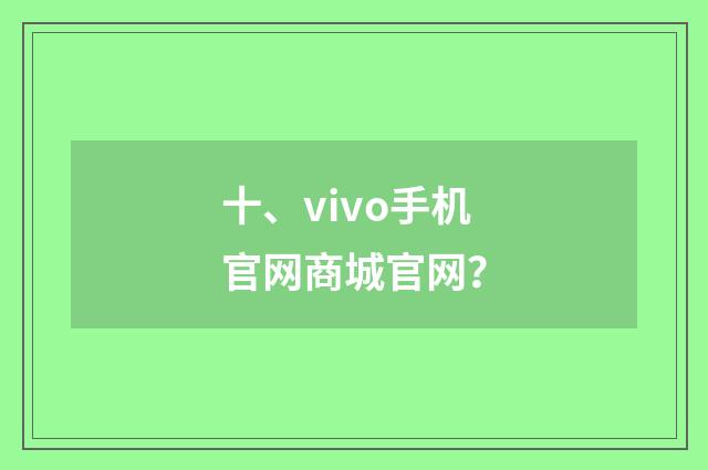 十、vivo手机官网商城官网？