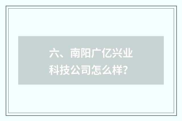 六、南阳广亿兴业科技公司怎么样？