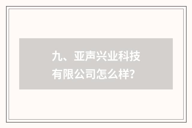 九、亚声兴业科技有限公司怎么样？