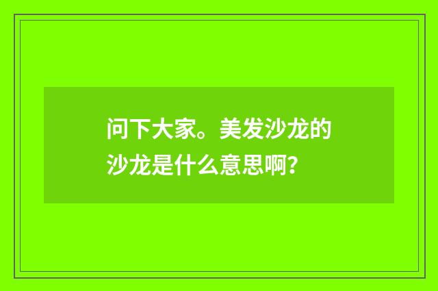 问下大家。美发沙龙的沙龙是什么意思啊？
