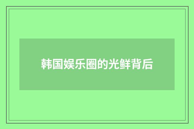 韩国娱乐圈的光鲜背后