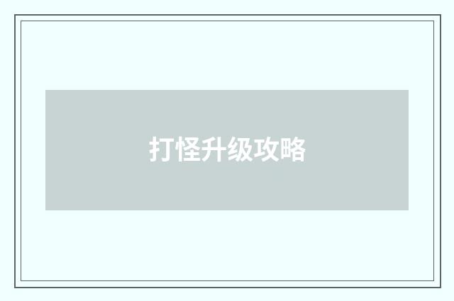 打怪升级攻略