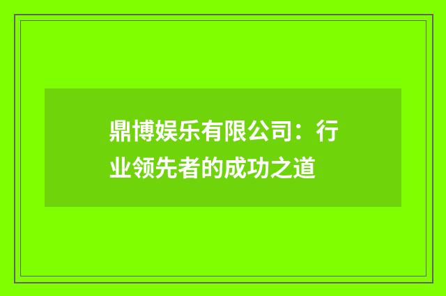 鼎博娱乐有限公司：行业领先者的成功之道