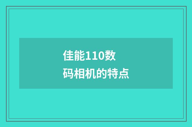 佳能110数码相机的特点