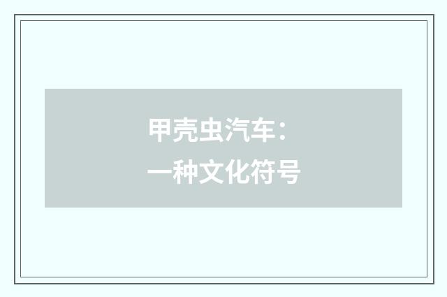 甲壳虫汽车：一种文化符号