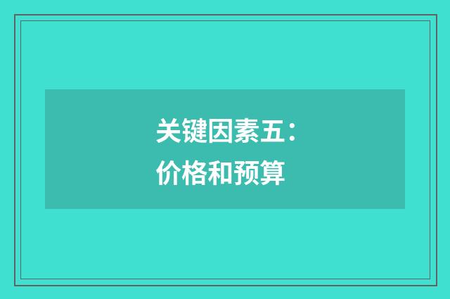 关键因素五：价格和预算