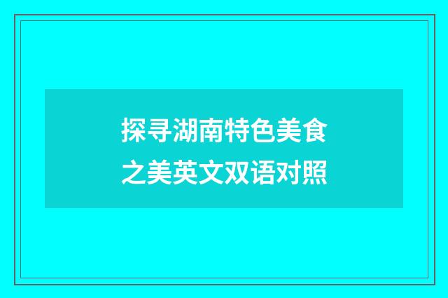 探寻湖南特色美食之美英文双语对照