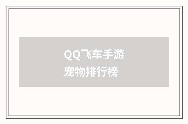 QQ飞车手游宠物排行榜
