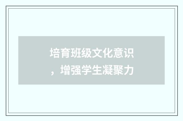 培育班级文化意识，增强学生凝聚力