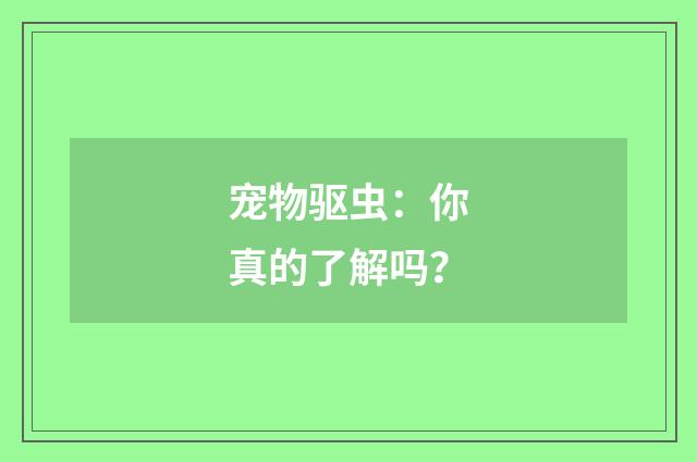 宠物驱虫：你真的了解吗？