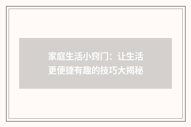家庭生活小窍门：让生活更便捷有趣的技巧大揭秘