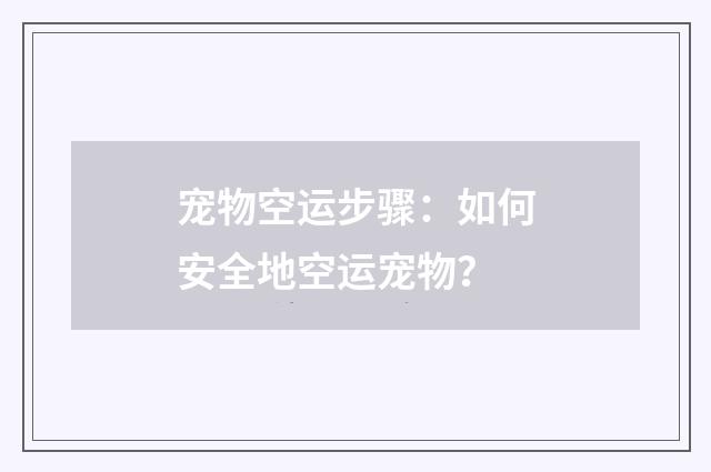 宠物空运步骤：如何安全地空运宠物？