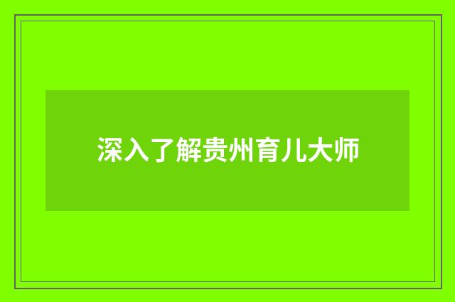 深入了解贵州育儿大师