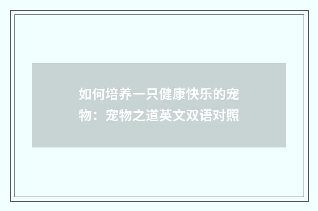 如何培养一只健康快乐的宠物：宠物之道英文双语对照
