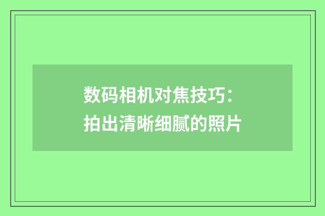 数码相机对焦技巧：拍出清晰细腻的照片