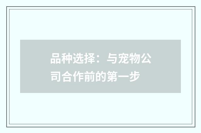 品种选择：与宠物公司合作前的第一步