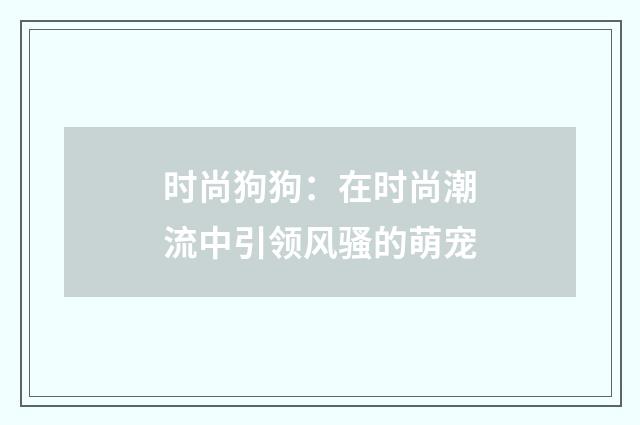 时尚狗狗：在时尚潮流中引领风骚的萌宠