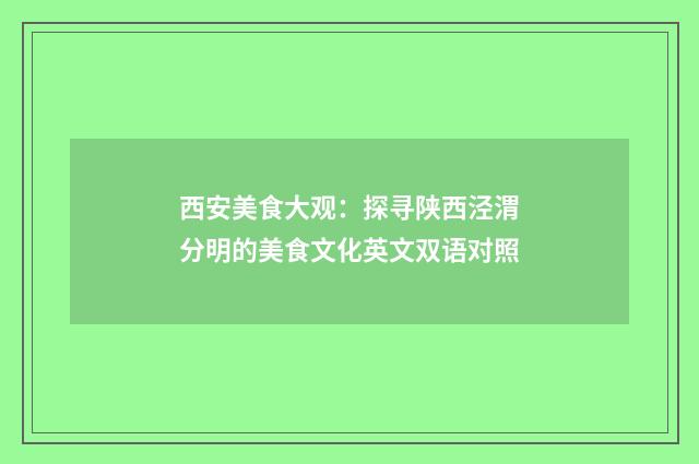 西安美食大观：探寻陕西泾渭分明的美食文化英文双语对照