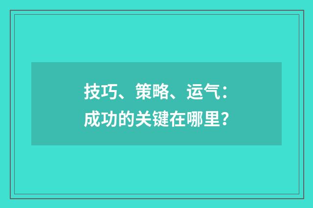 技巧、策略、运气：成功的关键在哪里？