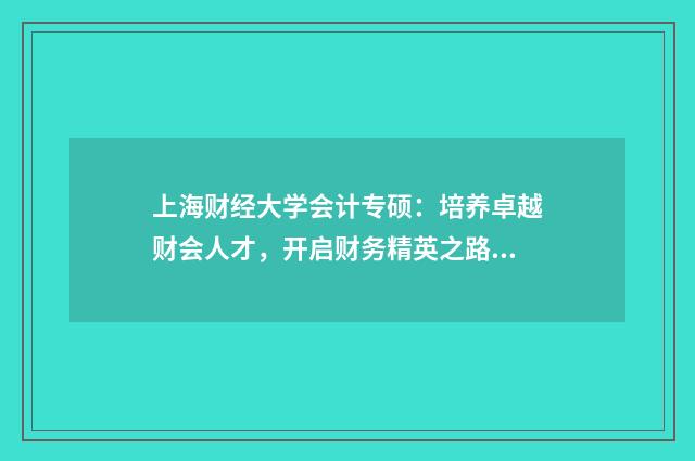 上海财经大学会计专硕：培养卓越财会人才，开启财务精英之路英文双语对照