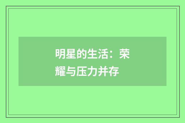明星的生活：荣耀与压力并存