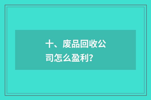 十、废品回收公司怎么盈利？