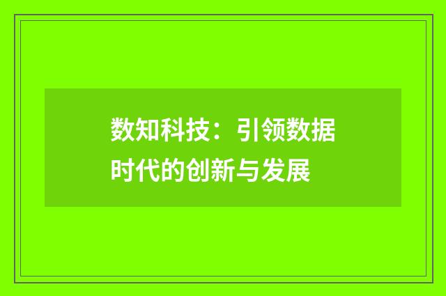 数知科技:引领数据时代的创新与发展
