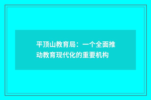 平顶山教育局：一个全面推动教育现代化的重要机构
