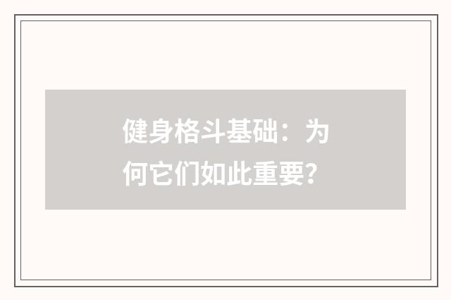 健身格斗基础：为何它们如此重要？