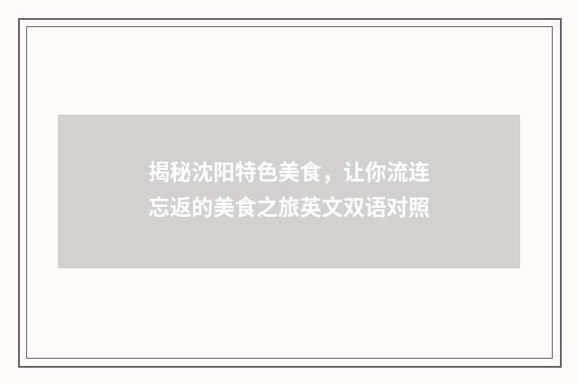 揭秘沈阳特色美食，让你流连忘返的美食之旅英文双语对照
