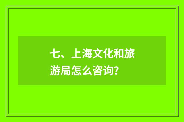 七、上海文化和旅游局怎么咨询？