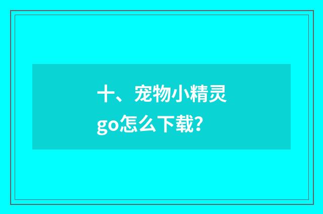 十、宠物小精灵go怎么下载？