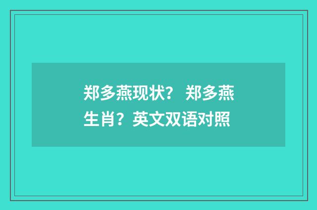 郑多燕现状？ 郑多燕生肖？英文双语对照