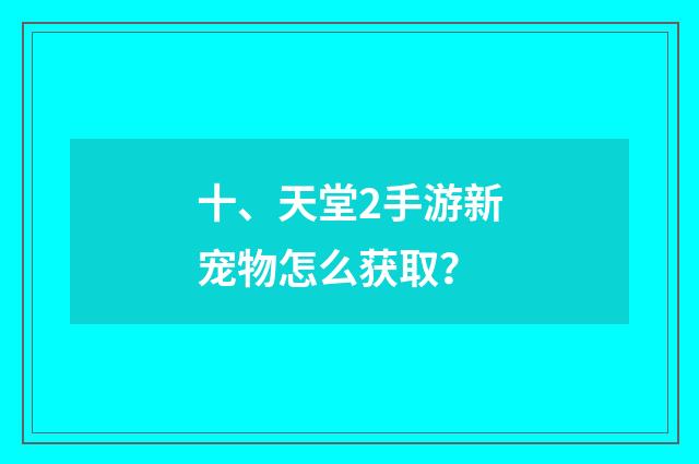 十、天堂2手游新宠物怎么获取？