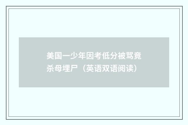 美国一少年因考低分被骂竟杀母埋尸（英语双语阅读）