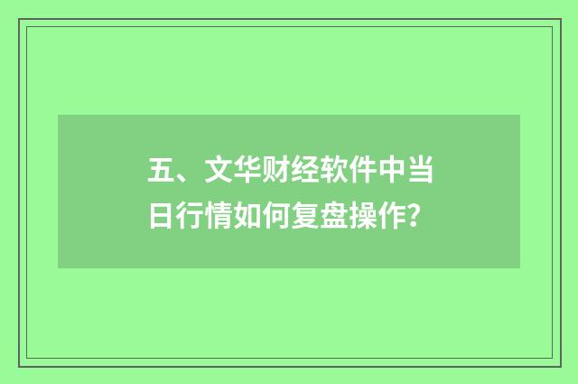 五、文华财经软件中当日行情如何复盘操作？