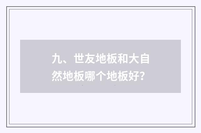 九、世友地板和大自然地板哪个地板好？