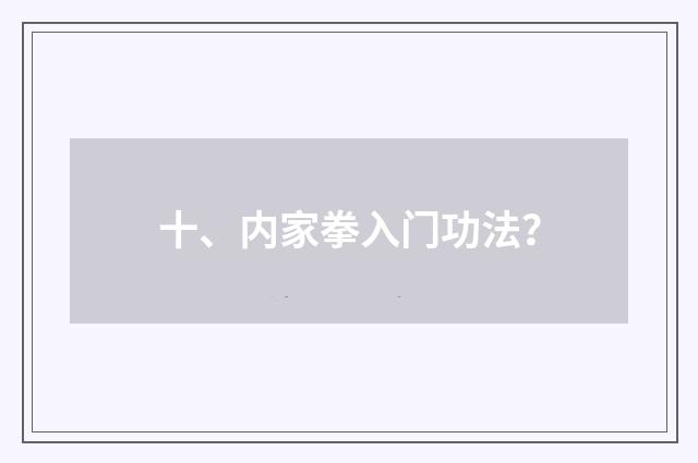 十、内家拳入门功法？