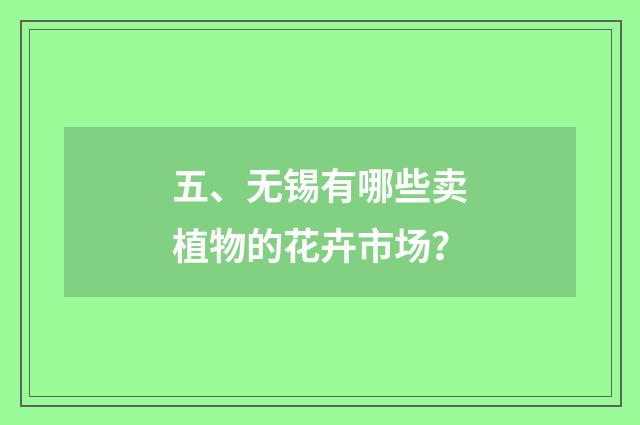 五、无锡有哪些卖植物的花卉市场？