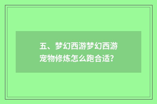 五、梦幻西游梦幻西游宠物修炼怎么跑合适？