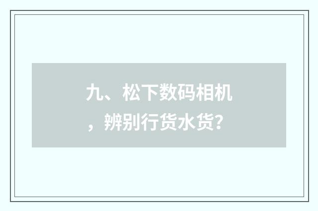 九、松下数码相机，辨别行货水货？
