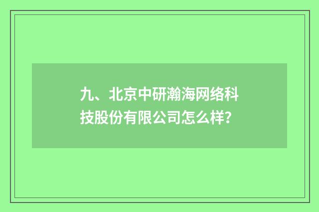 九、北京中研瀚海网络科技股份有限公司怎么样？
