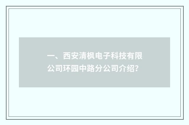 一、西安清枫电子科技有限公司环园中路分公司介绍？