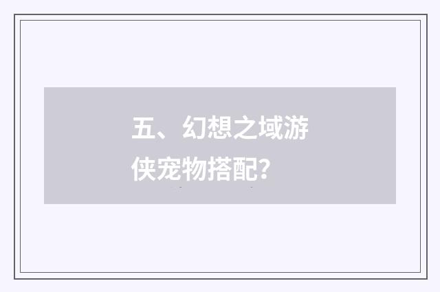 五、幻想之域游侠宠物搭配？